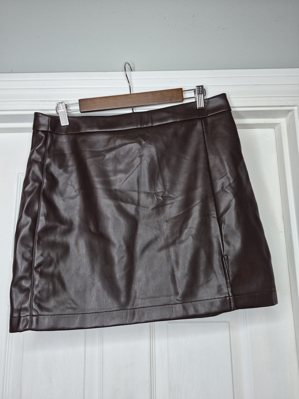 Shinestar Vegan Faux Leather Mini Skirt - Chocolate Brown XL NWT